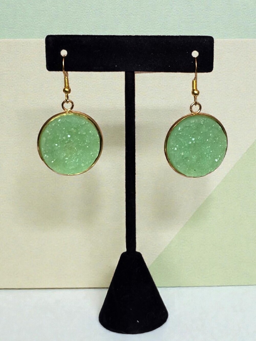 Gold-Tone Mint Green Glass Druzy Drop Earrings